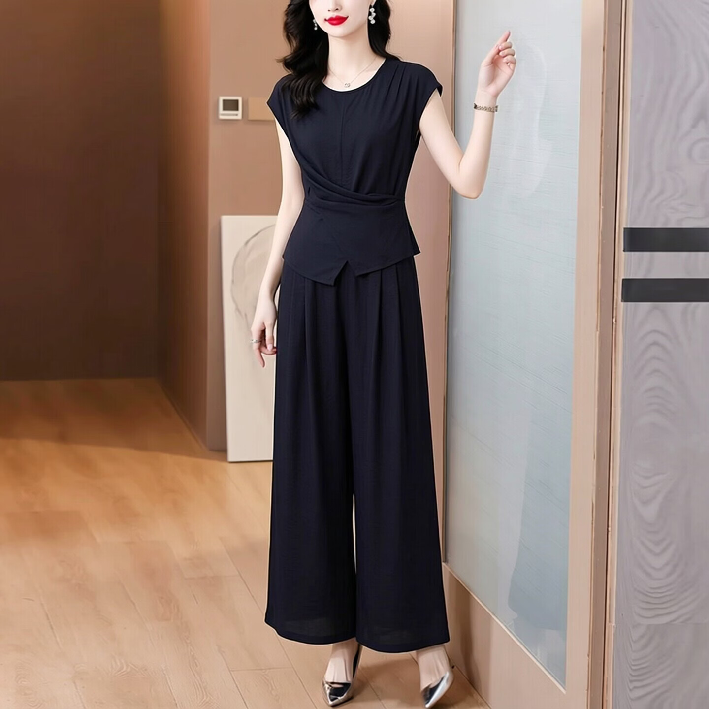 香影纯高端职业套装女夏2026超火减龄一整套高级感无袖上衣阔腿裤两件套 图片色 L (建议101-110斤)