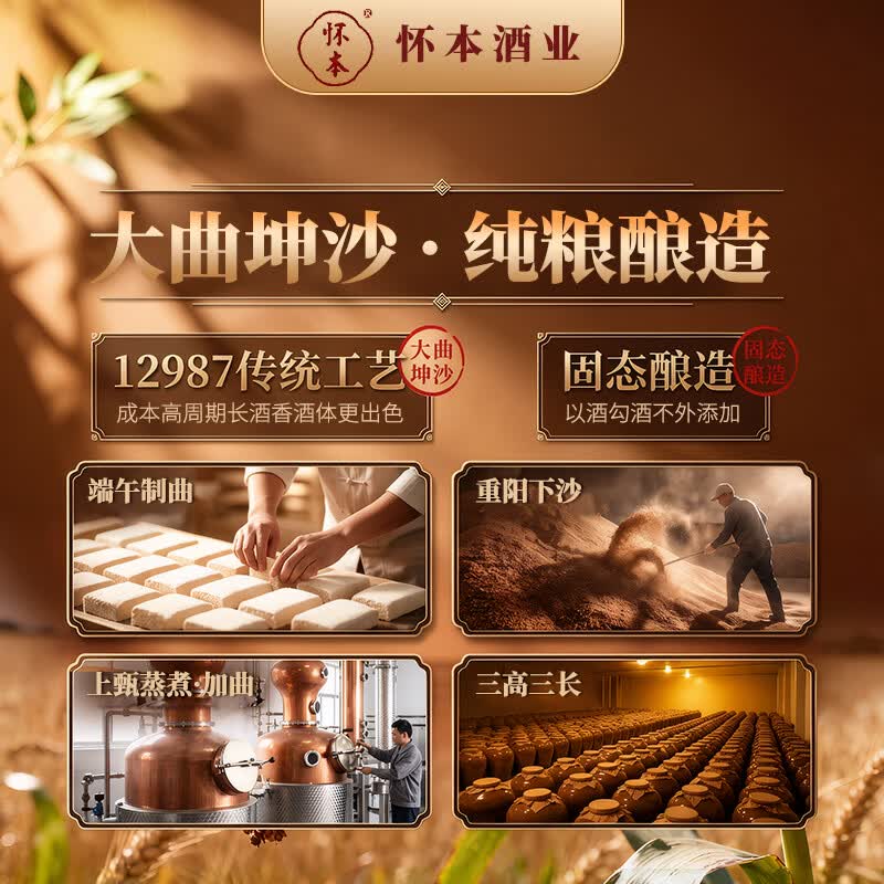 车间原酒 复古1958年怀本国营老厂原瓶 口粮酒 纯酿53度酱香型白酒 53度 500mL 6瓶 【原箱发货】