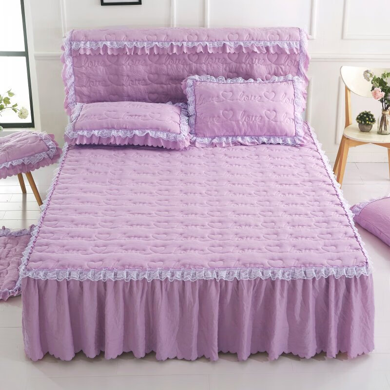 北极绒 水洗棉床裙 韩版夹棉床罩单件床盖床垫保护套床头罩床裙单件床盖 兰花紫 床头罩1.5米