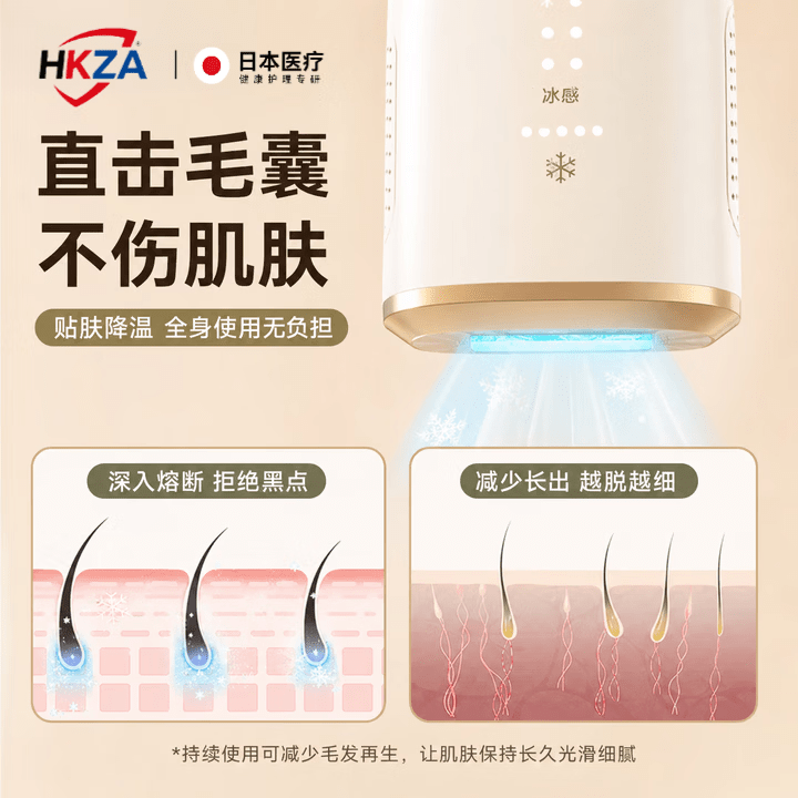 HKZA日本脱毛仪冰点家用激光全身脱毛医用不伤肌肤私处剃毛腿腋下唇毛 【绚丽紫】冰点Pro-强效脱毛+冰点不痛