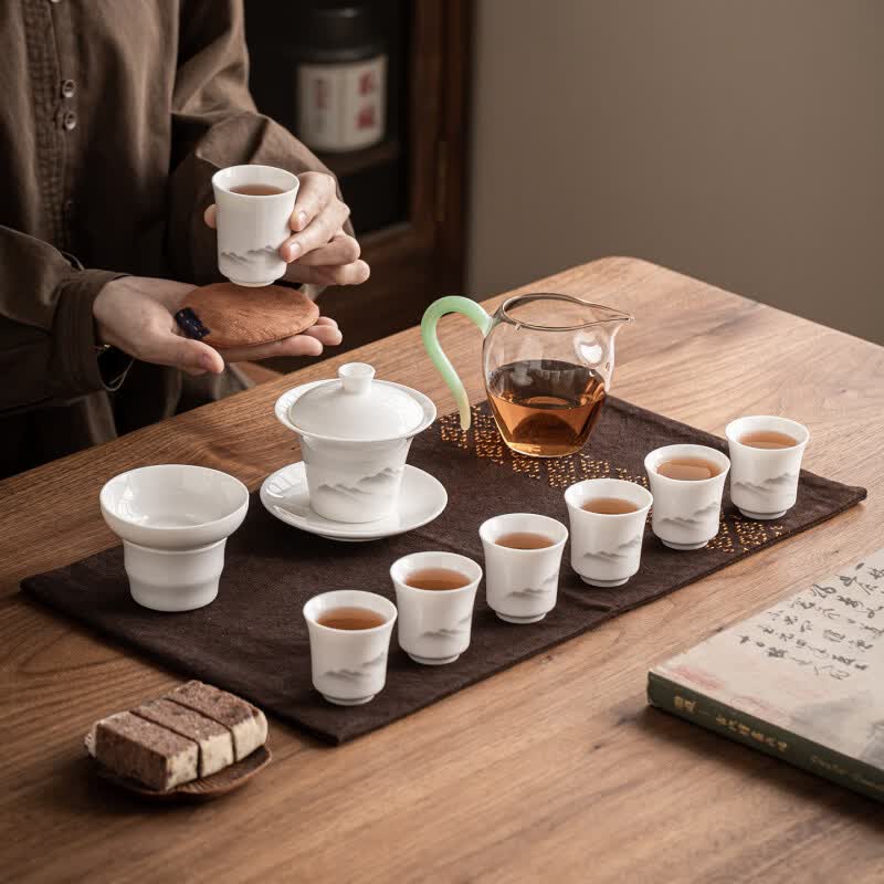 德化白瓷羊脂玉瓷茶具套装礼盒功夫茶具商务伴手礼企业礼品高端款 羊脂玉瓷茶具套装-纯白款 默认项