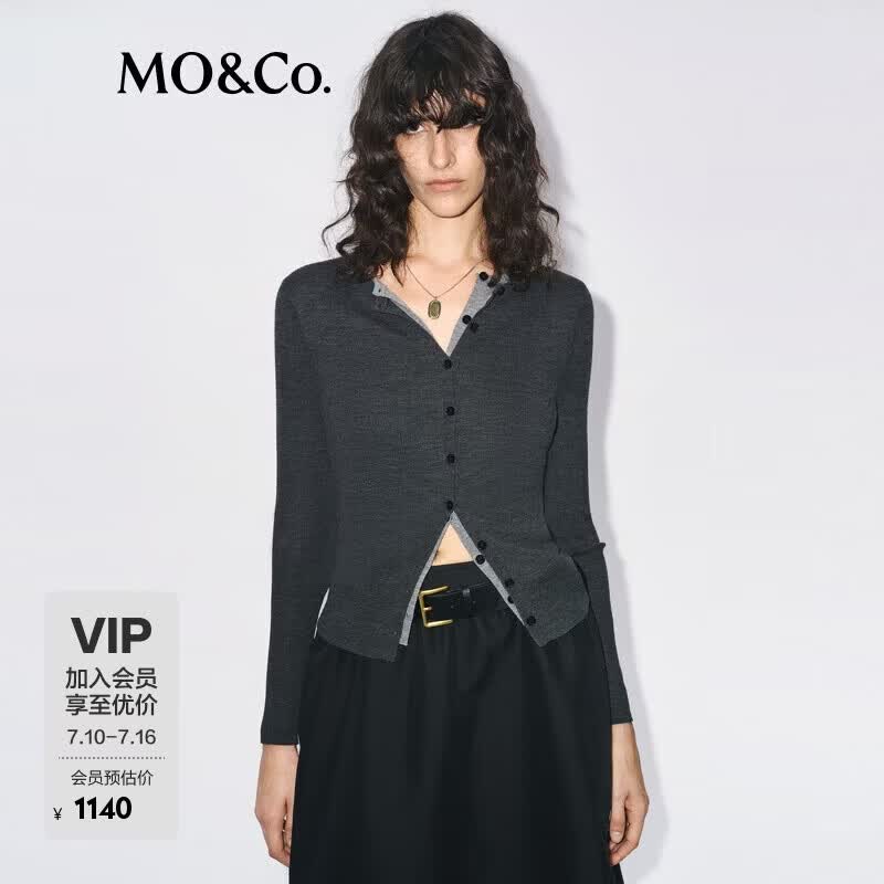 MO&amp;Co.针织衫开衫可机洗绵羊毛假两件设计感摩安珂