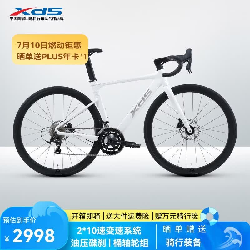 喜德盛公路自行车AD300油碟UCI车架2x10速中空一体牙盘桶轴破风车 雪山白（新色） 480mm（适合身高165-175cm）