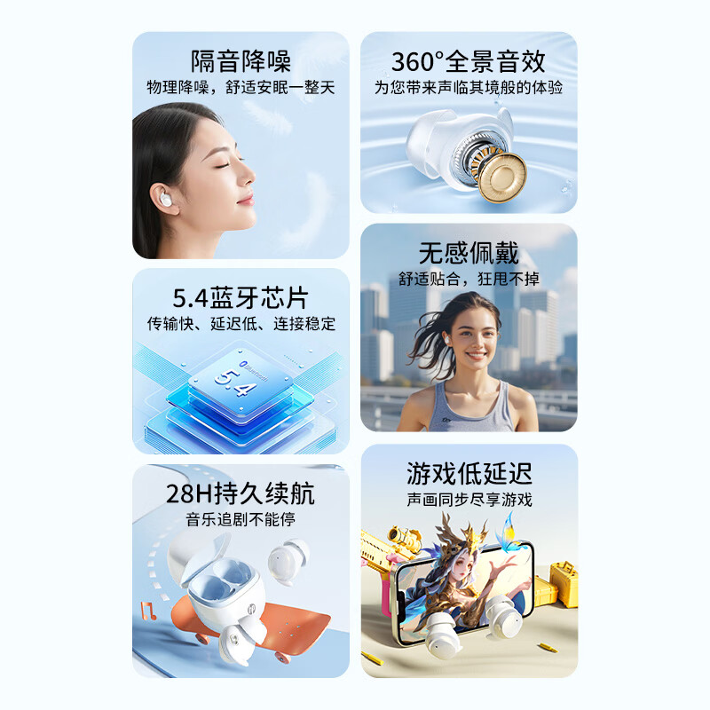 惠普(HP)蓝牙耳机H10L高音质长续航无线迷你入耳式降噪正品 薄荷绿|通话降噪+HIFI音质+不漏音 官方标配