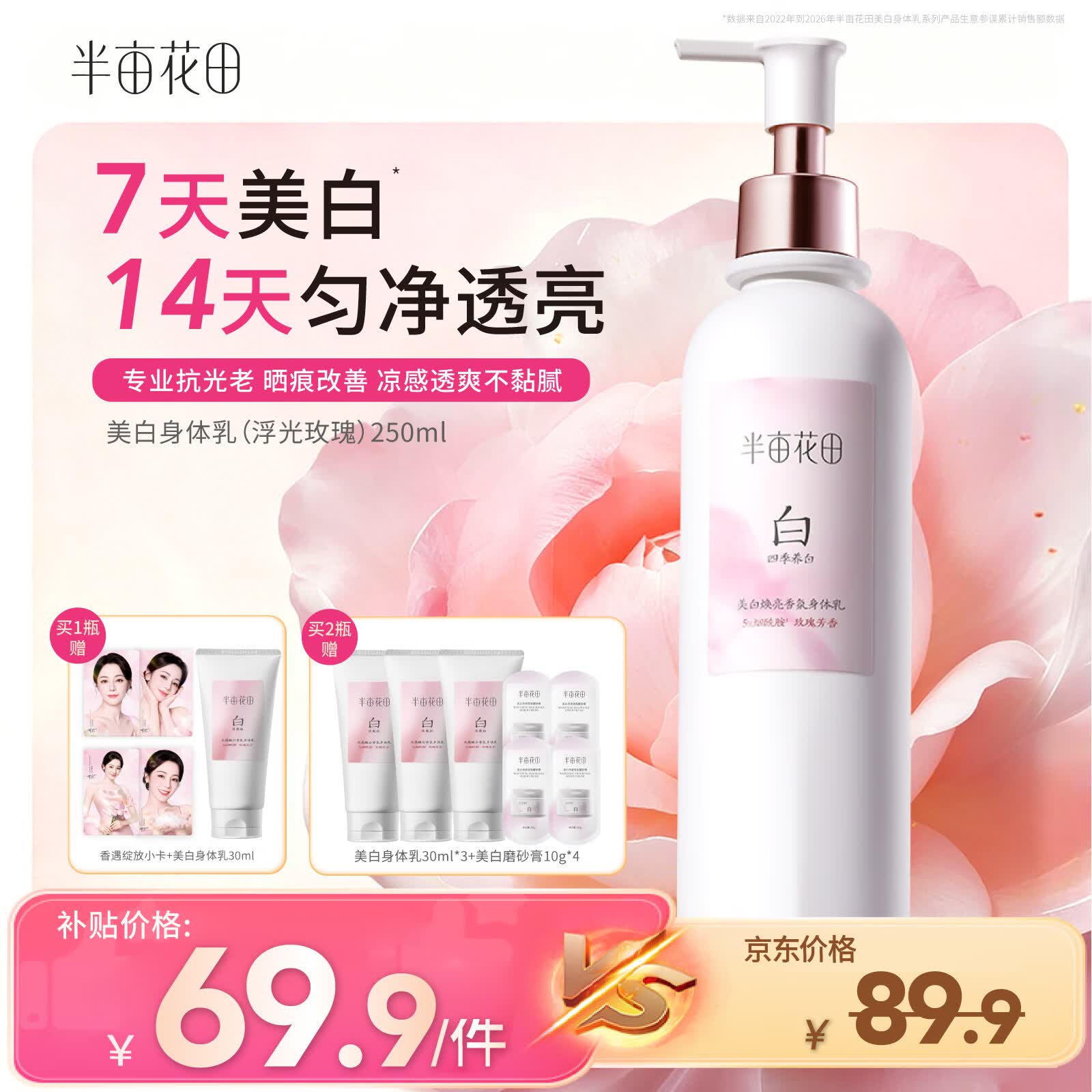 半亩花田热巴同款美白身体乳男女士烟酰胺焕亮轻薄保湿改善晒痕润肤乳液