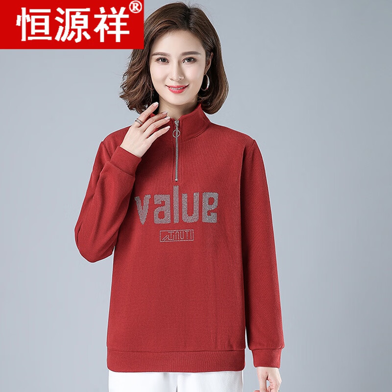 恒源祥品牌高档中年女士卫衣女春秋2021新款女装中老年妈妈秋装长袖40