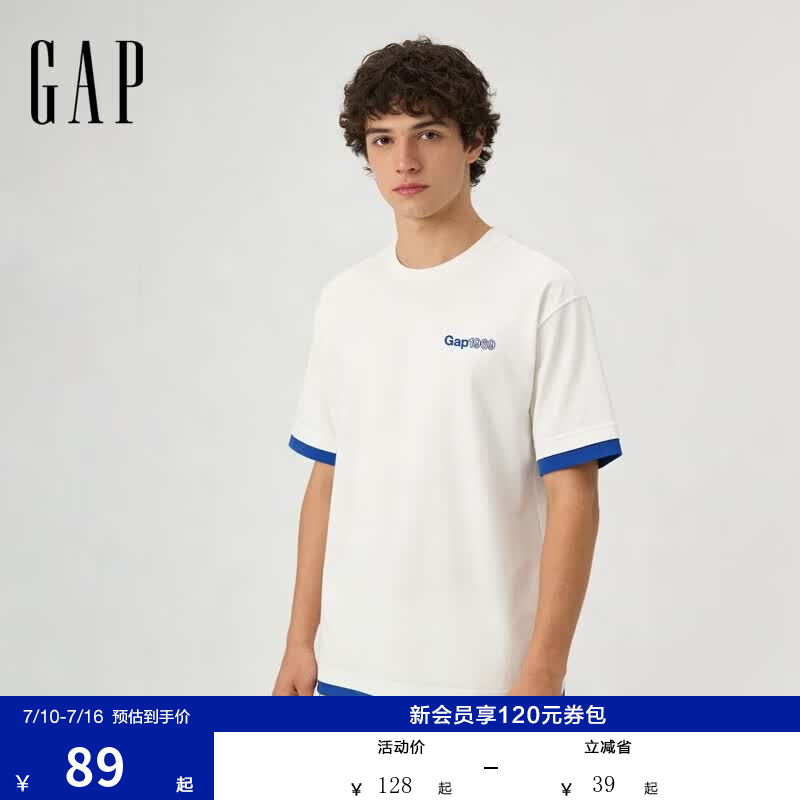 盖璞男女装夏季款印花大logo短袖T恤宽松时髦上衣 白色 866074 L (175/96A) 亚洲尺码