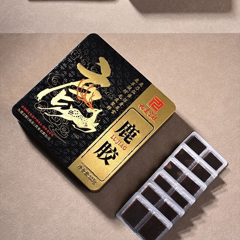 九遗宗胶鹿胶块正品正宗九遗宗胶150克同高仁档铁盒装堂送长辈礼品打粉 4盒正品鹿胶【64片共500g】 125g*4盒
