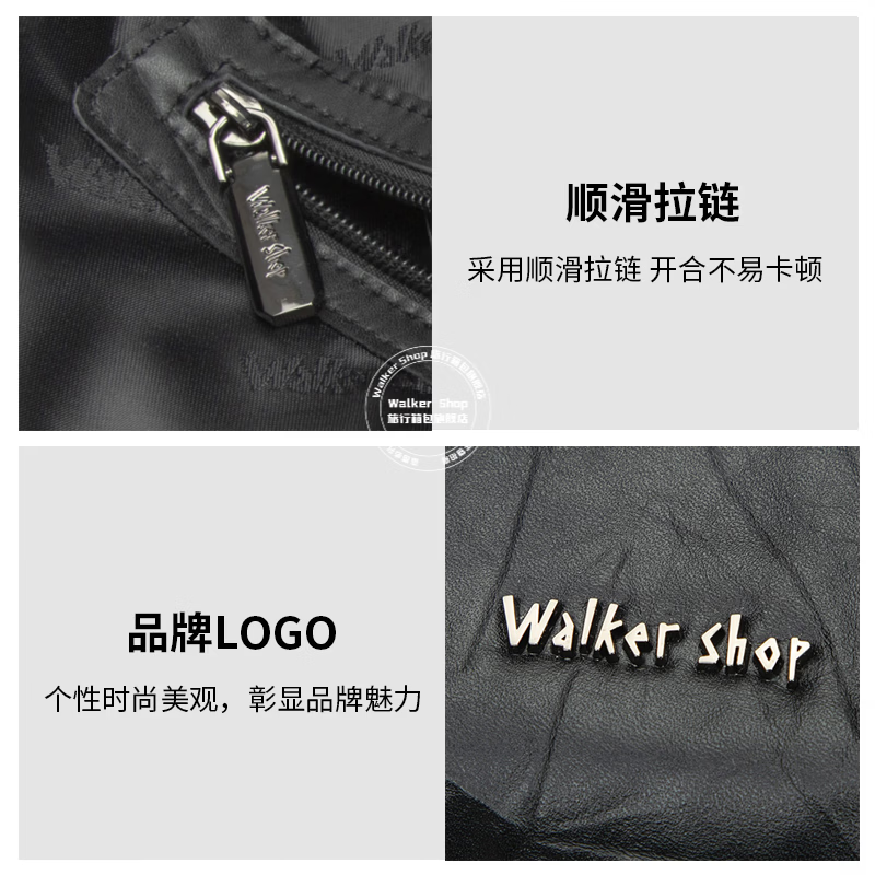 Walker Shop【品牌精选】男士双肩包男大容量书包头层牛皮商务电脑包背包男 黑色【礼盒装/京仓发货/次日达】 45cm*30cm*16cm