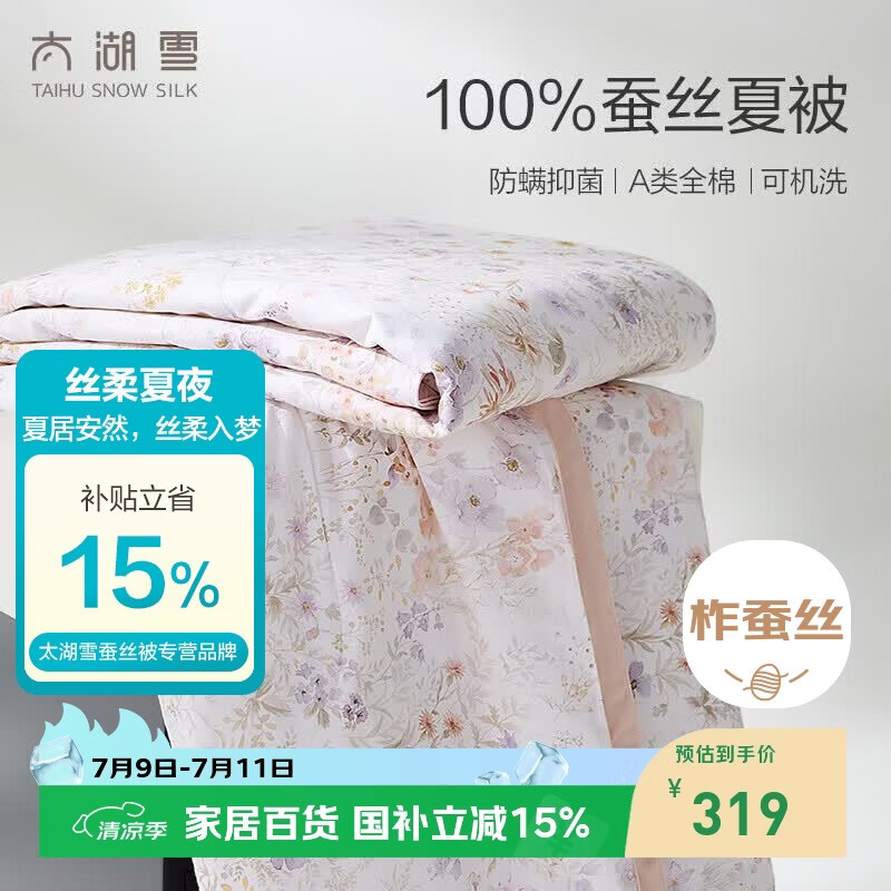 太湖雪 100%蚕丝空调被 全棉可水洗夏凉被 A类抗菌防螨夏季薄被2*2.3m