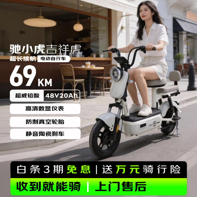 驰小虎电动自行车 如意虎新国标电动车电动自行车48V20Ah电池长续航电瓶车代步车电车家用成人电车白
