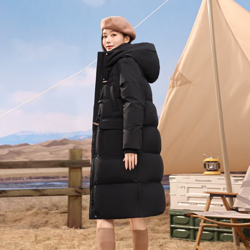 雪中飞中长款羽绒服女【清仓】百搭情侣羽绒服舒适连帽女士羽绒服鸭绒 黑色|8056-0092F S 165/88A