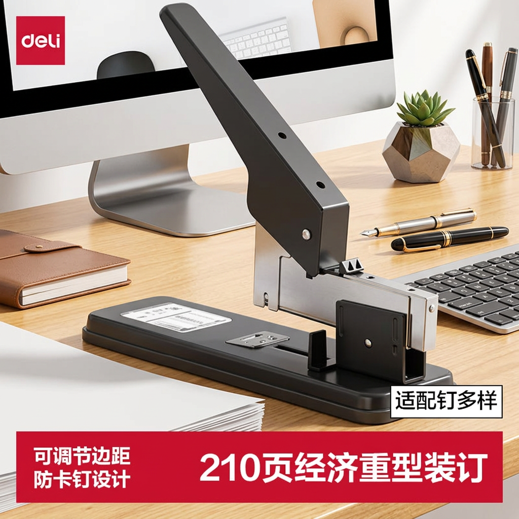 得力（deli）重型订书机大号订书器大号经济款210页加厚订书机防卡钉办公用品装订机 TA725灰色