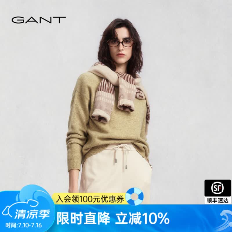 GANT/甘特2025秋冬新款女士套头毛衣半高领软糯慵懒风长袖针织衫 819-姜黄色 S