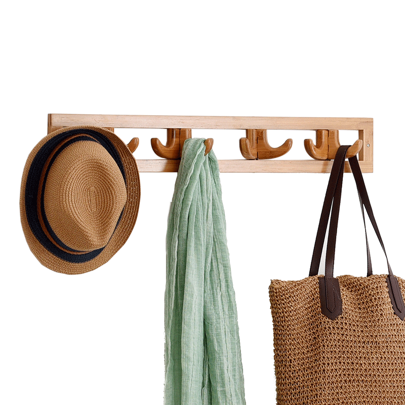 竹城鼎信 挂衣架壁挂墙上门后置物架排钩进门挂衣钩竹质玄关衣服挂钩衣帽钩墙壁 壁式挂衣架（8钩）