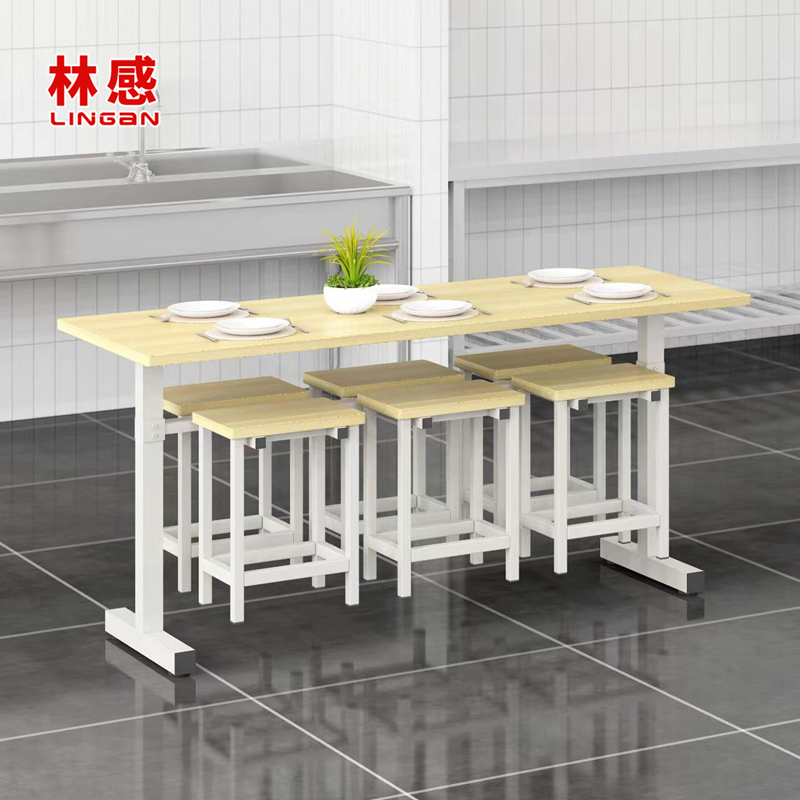 林感  食堂餐桌   快餐桌椅 挂凳桌 可挂帽子 水杯  工地餐厅桌椅 160*60尺寸 一桌六位餐桌椅组合怎么看?