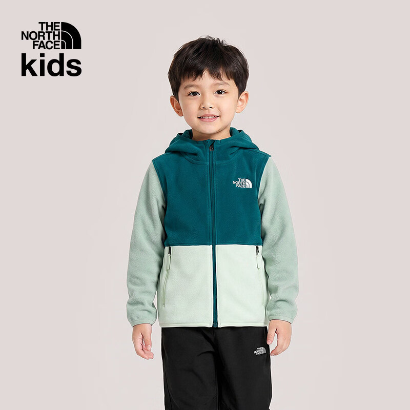 北面（The North Face）童装Glacier儿童宝宝抓绒外套连帽户外保暖|8CVH S7G/页岩青/青潭绿 110 5T 110/60