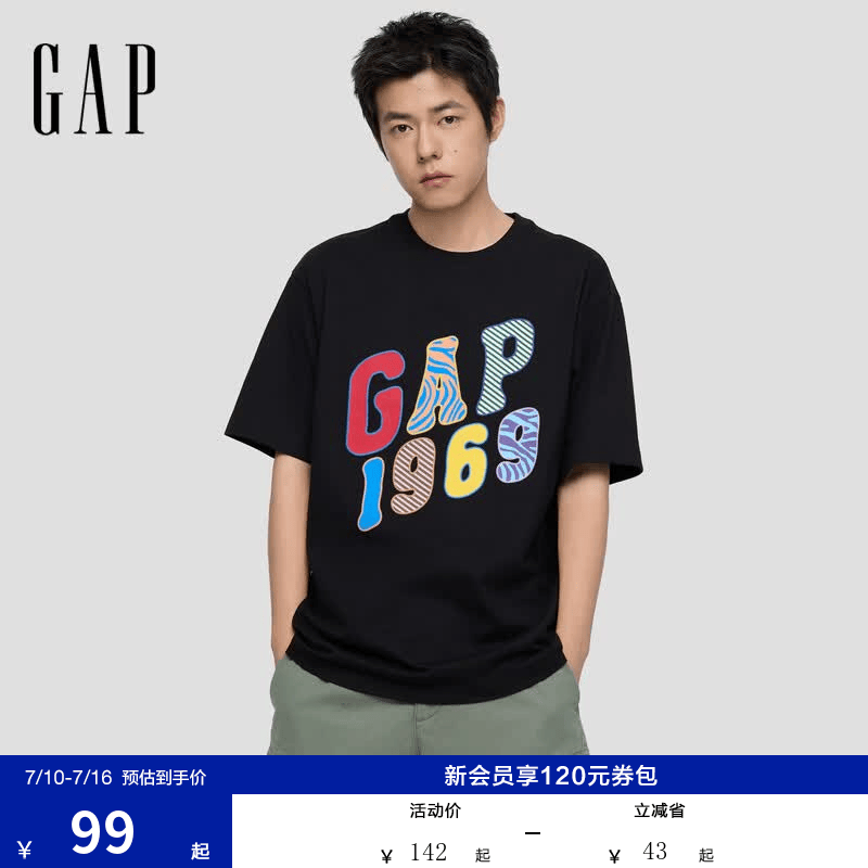 盖璞Gap男女装2026春季新款纯棉logo印花宽松圆领短袖T恤上衣 黑色 868289 L (175/96A)亚洲尺码