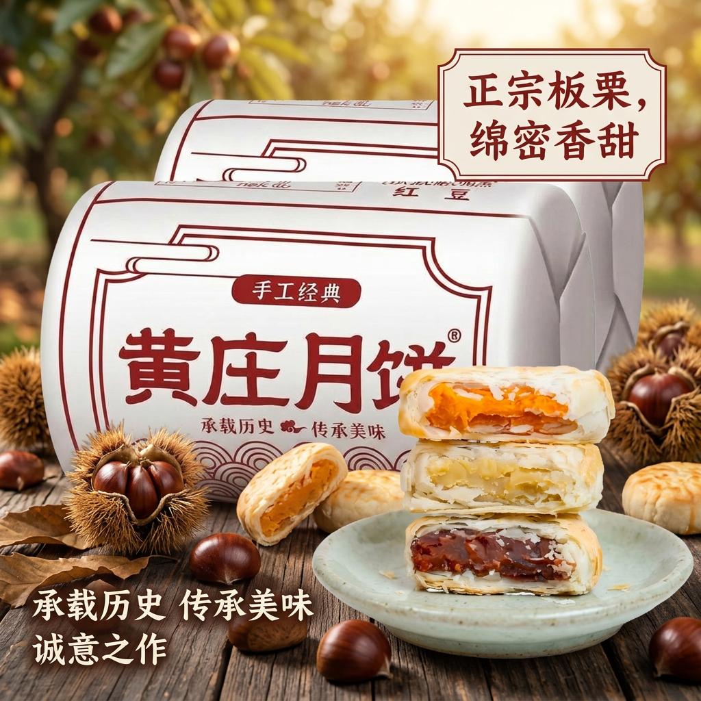 黄庄月饼正宗石家庄黄庄月饼礼盒 苏式蛋黄五仁酥皮老式月饼 中秋节礼盒 酥皮板栗馅420g*2包