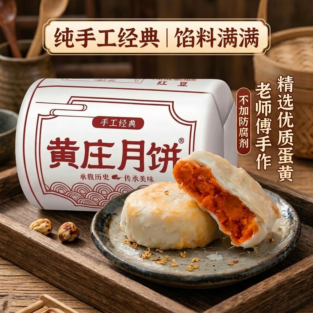 黄庄月饼正宗石家庄黄庄月饼礼盒 苏式蛋黄五仁酥皮老式月饼 中秋节礼盒 酥皮蛋黄馅420g*2包
