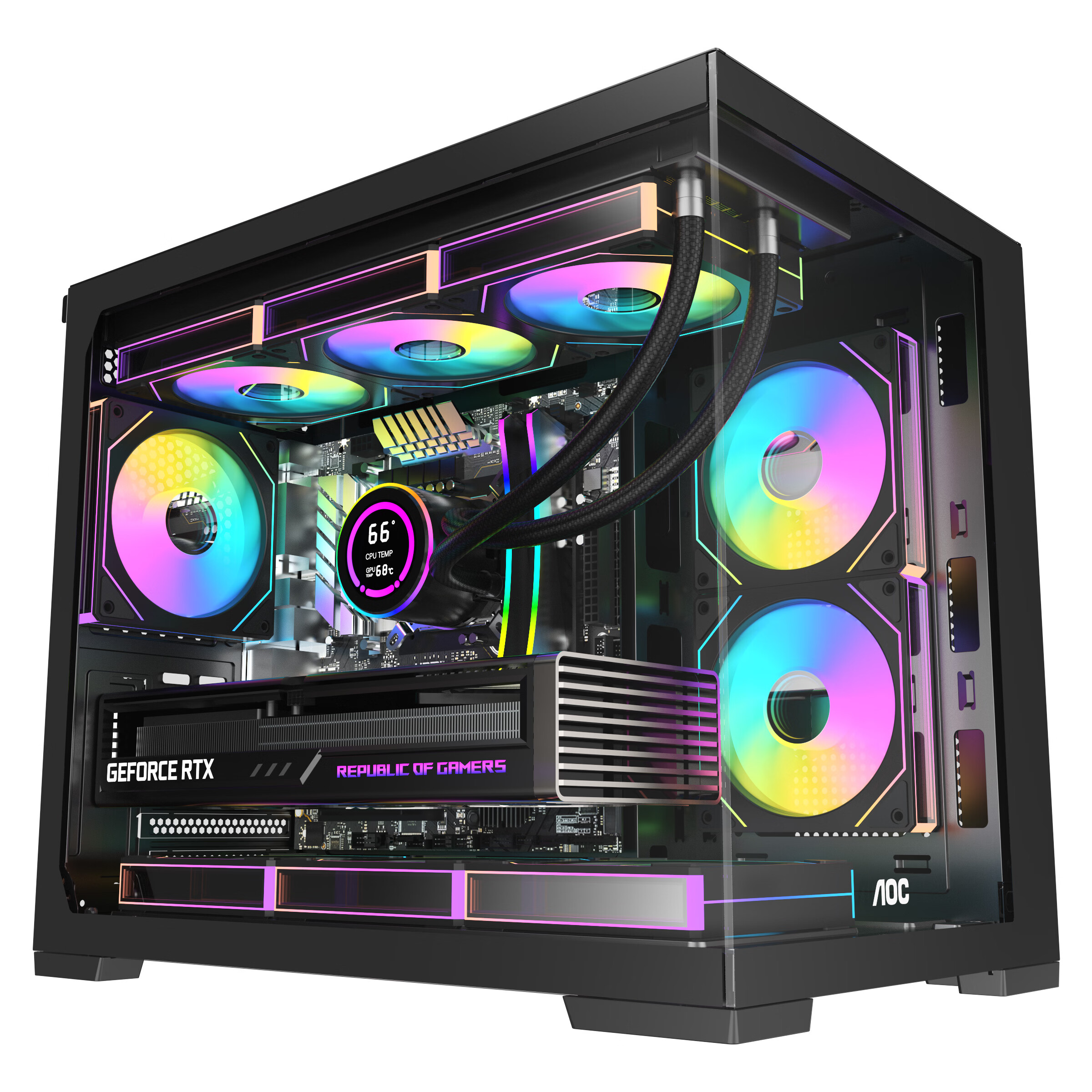 AOCCG392B EV0 9T360F黑色 MATX台式电脑主机箱 支持360水冷/海景房机箱/9风扇位/左右分仓/快拆设计