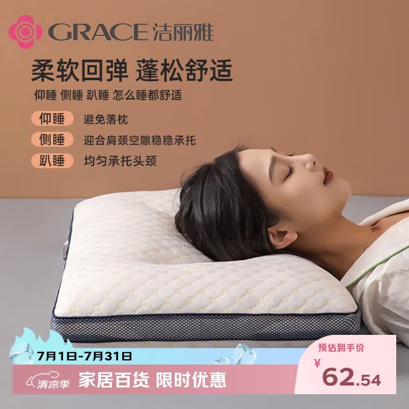 洁丽雅（Grace）枕头定型枕 7A抗菌星级酒店家用枕芯 水立方枕头成人一对45×70cm