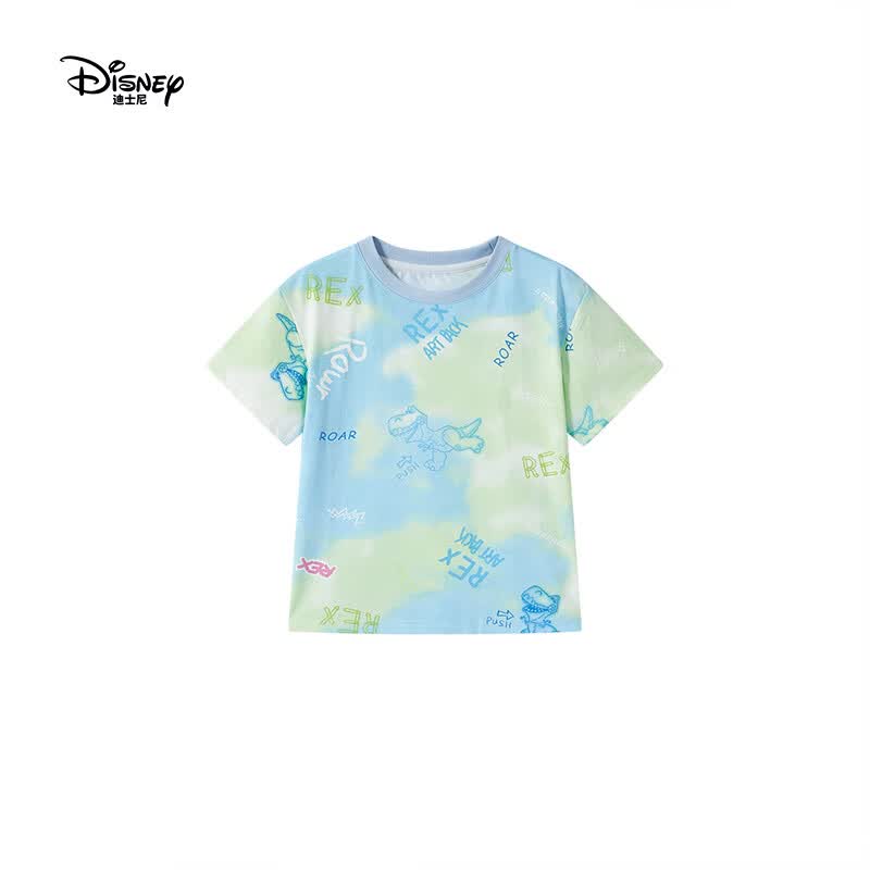 迪士尼(Disney)男女童短袖T恤2026夏季新款圆领卡通印花t恤女孩宽松打底衫上衣 仿扎染小恐龙 130 【建议身高125-135cm,体重50-60斤】