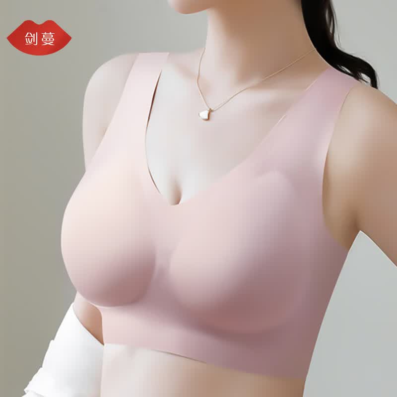 剑蔓文胸 固定杯无痕一体式可机洗高弹裸感收副乳内衣女无钢圈背心 粉色1件 3XL 建议160-180斤 ABC通用杯 京东折扣/优惠券