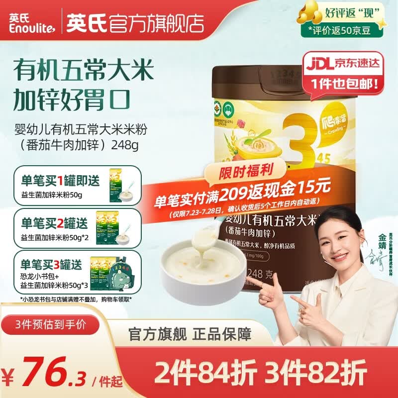 英氏（Engnice）米粉婴儿高铁有机米粉米糊辅食宝宝婴幼儿6个月以上罐装 3阶10月+有机番茄牛肉味 248g*1罐