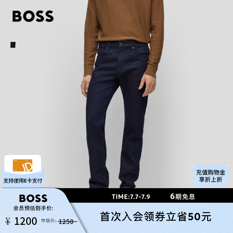 雨果博斯BOSS【经典款】【中腰直筒牛仔裤】男士常规版型舒适弹性牛仔裤 403-深蓝色 L