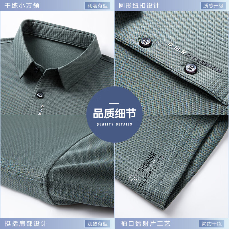 SHANSHAN杉杉短袖t恤男中青年弹力POLO领上衣夏季休闲爸爸装父亲节衣服 豆绿色 L /175【建议130-145斤】