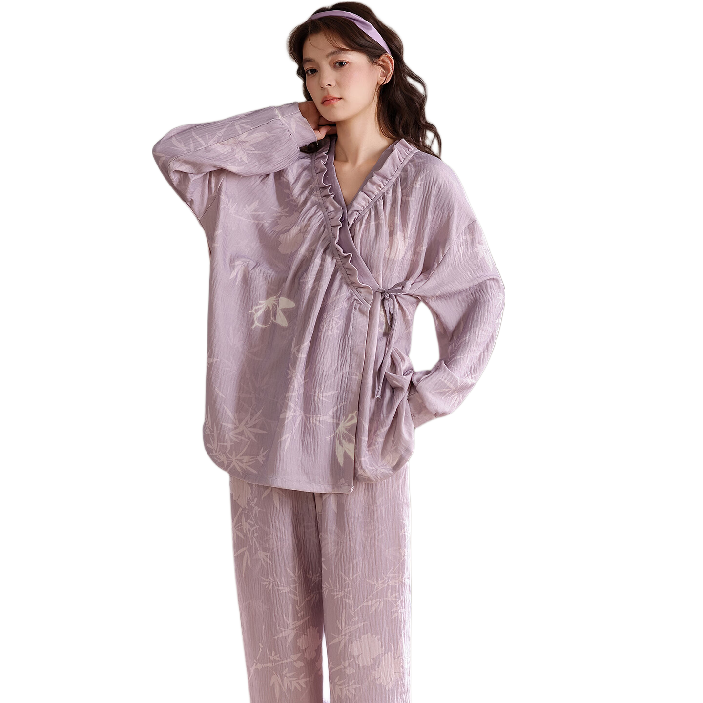婧麒（JOYNCLEON）月子服春夏产后双层云感纱布孕妇睡衣春秋产妇家居服 紫色Jsy234167 XXL码