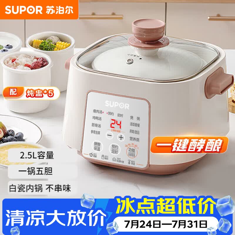 苏泊尔（SUPOR）电炖锅 炖汤盅 电炖盅隔水炖家用多功能煲汤锅炖汤锅4.5L陶瓷煲汤专用电锅3-4人 DZ25YC828