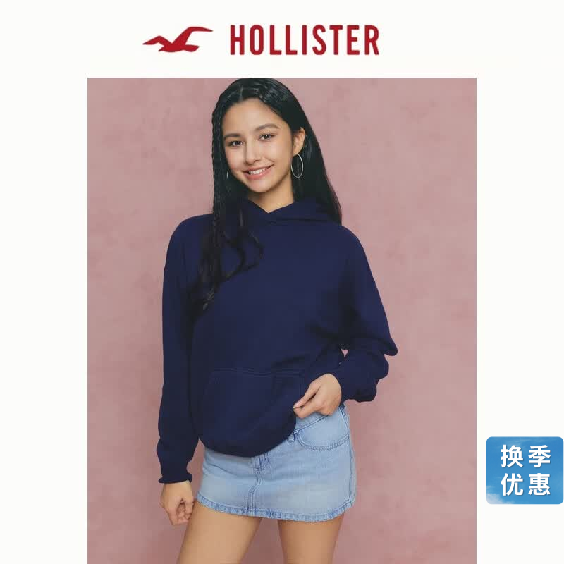 HOLLISTER小海鸥图案美式抓绒舒适连帽卫衣26春女装352-6068 海军蓝 M (165/88A)