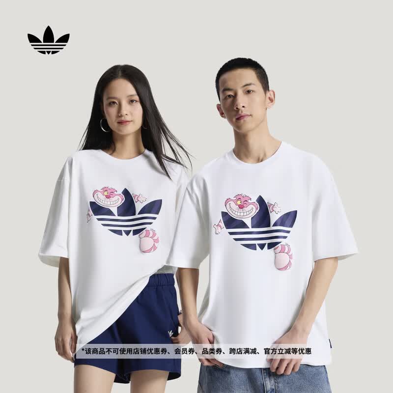 adidas迪士尼联名纯棉运动短袖T恤男女新款阿迪达斯官方三叶草   白色   L