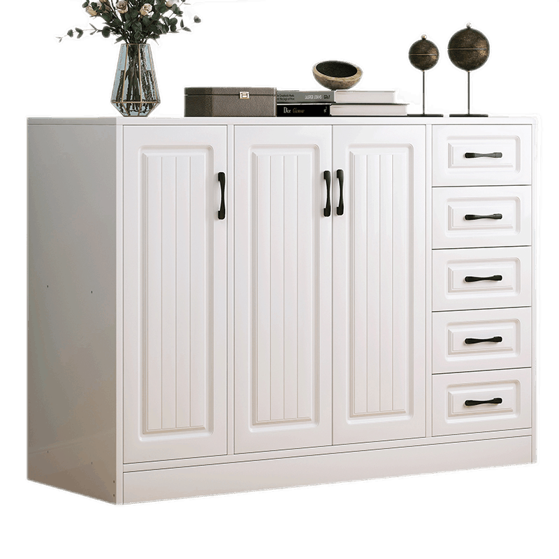 米昊 五斗柜卧室柜子储物柜客厅欧式轻奢五斗橱抽屉柜靠墙简约现代 【升级双门五抽带滑轨】暖白色100*40*90CM