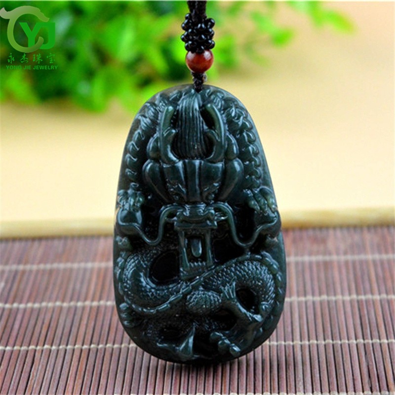 永杰珠宝     和田玉吊坠  青玉生肖龙 龙行天下玉坠 男女款挂件礼物带证书
