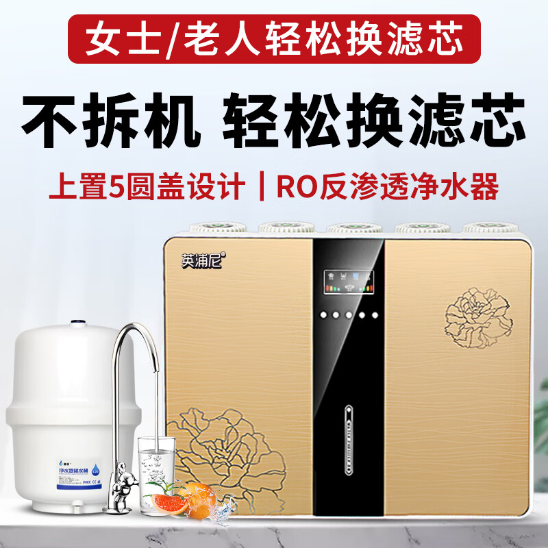 英浦尼净水器家用直饮RO反渗透纯水机自来水厨下式过滤器除水垢净水机直饮水机家用净水机台上直饮机6代 125G单出水+桶(标配大众之选)