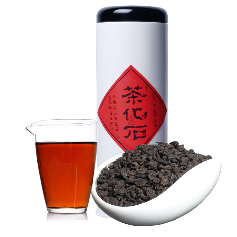 壹羽仟茶糯香茶化石普洱茶熟茶300g铁罐装 老茶头糯米香茶叶