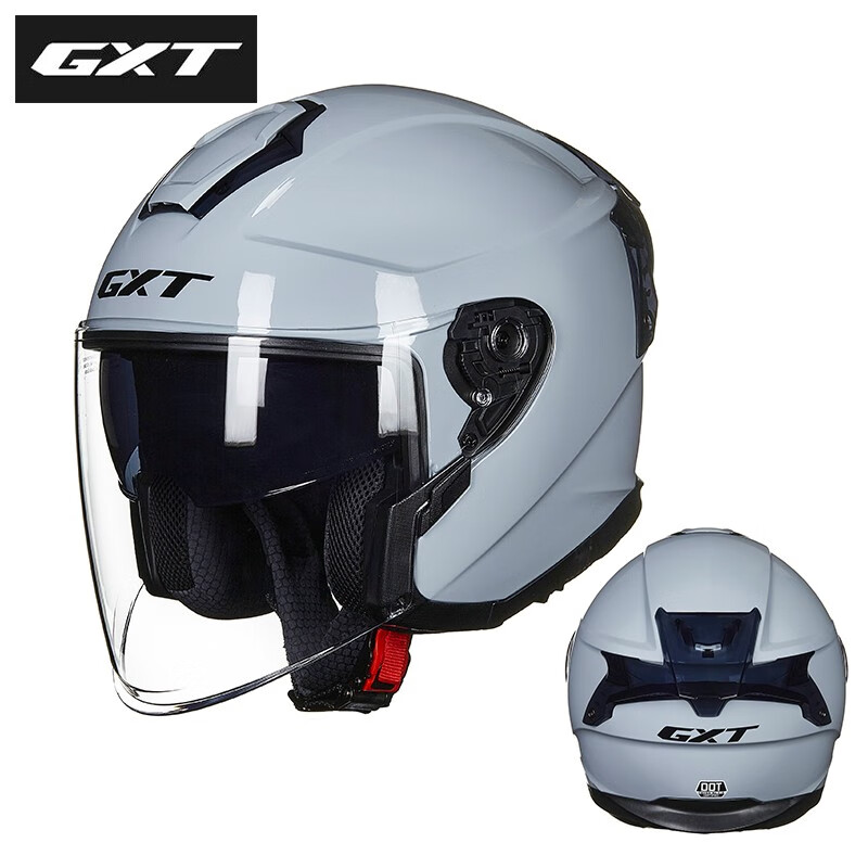gxt摩托车双镜片头盔男女四季防晒3c认证四季通用机车半盔 水泥灰 2xl