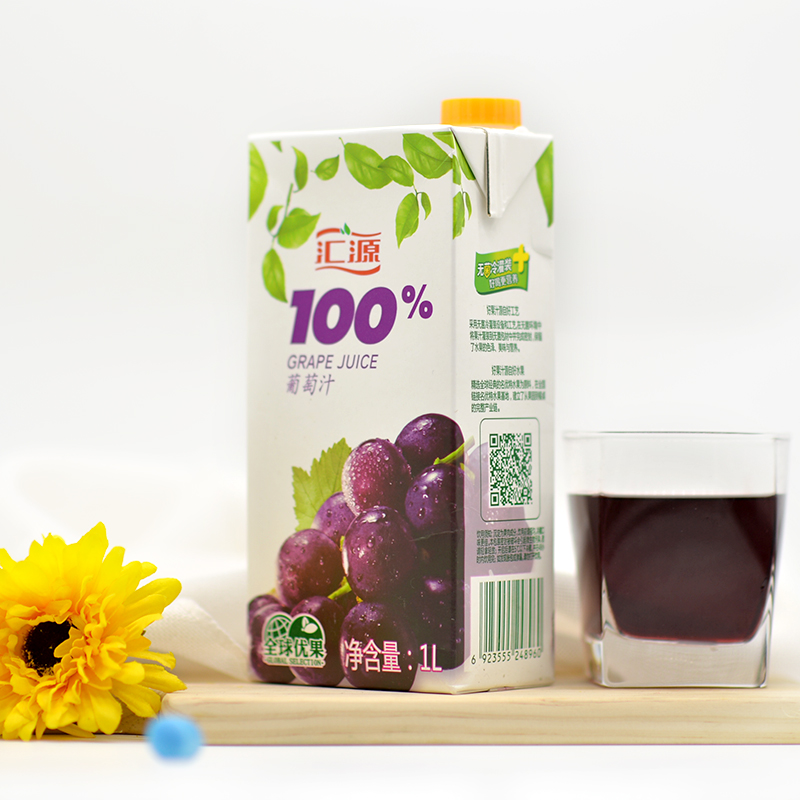 汇源果汁 葡萄汁果汁饮料 100%葡萄汁1l*5盒 饮料整箱