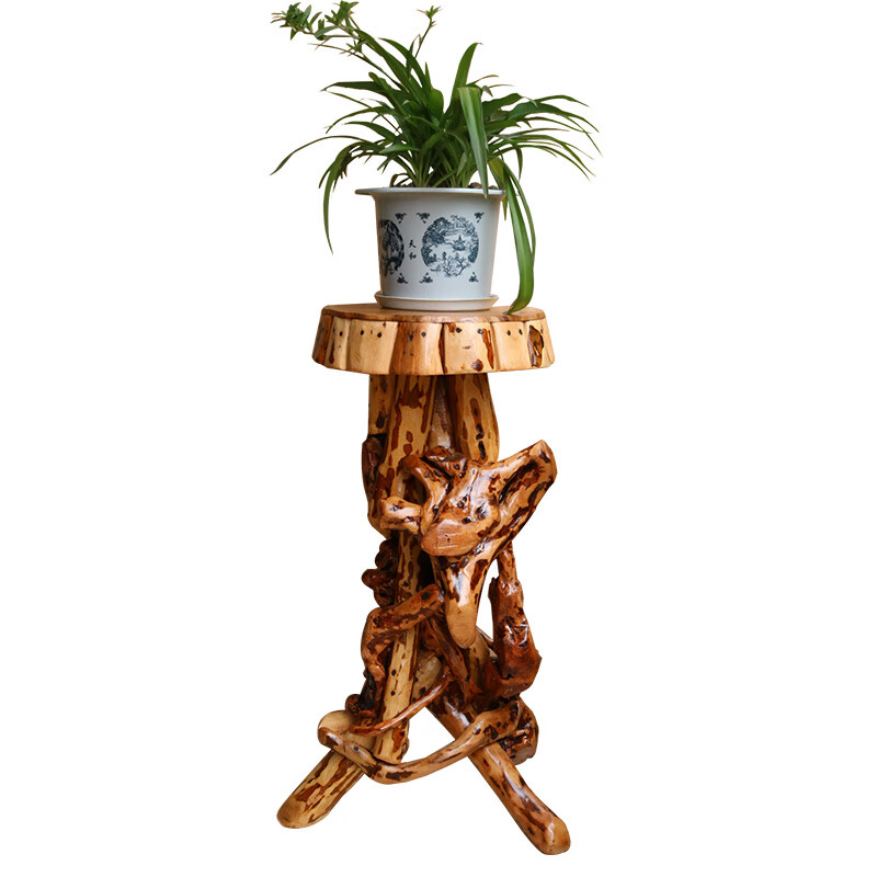 布维森根雕花架植物架子客厅木制花架杜鹃根雕花架根雕底座客厅摆件树根 高70面30cm（原木色）