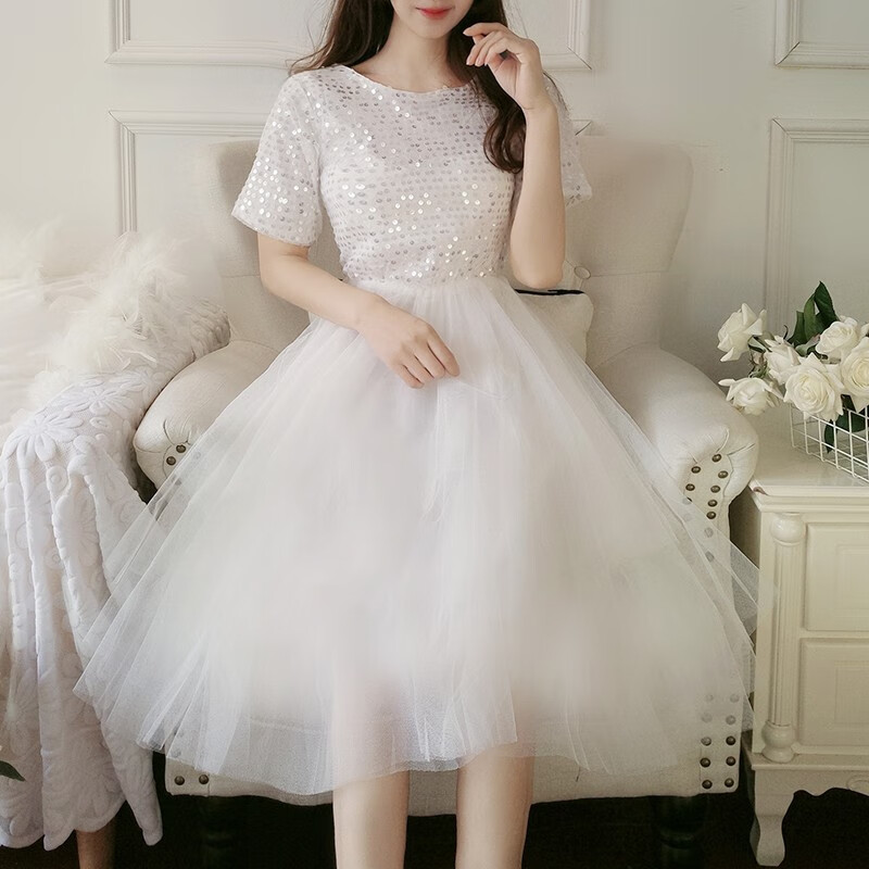 潮梦城钢琴演出服青少年仙女裙夏季甜美初中高中学生少女连衣裙演出