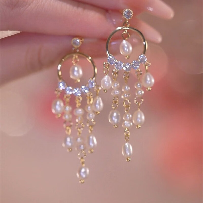 KASIYUS925银针欧美复古长款流苏珍珠耳环女时尚气质耳钉高级设计感耳饰 珍珠流苏耳环