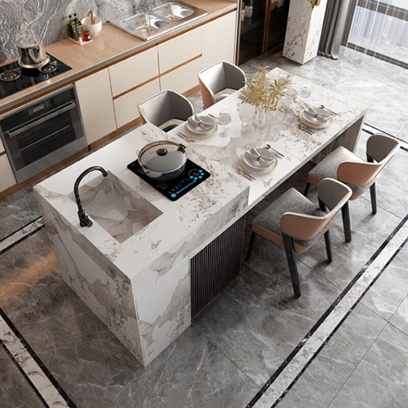 尤亚(youya)潘多拉岩板岛台餐桌一体柜厨房中岛台轻奢餐厅吧台导台桌