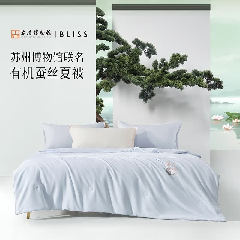 水星家纺集团出品 百丽丝蚕丝空调被子 A类可水洗夏季抗菌夏凉被芯 [有机蚕丝+A类可机洗+联名礼盒装]-婴儿蓝 200cm×230cm