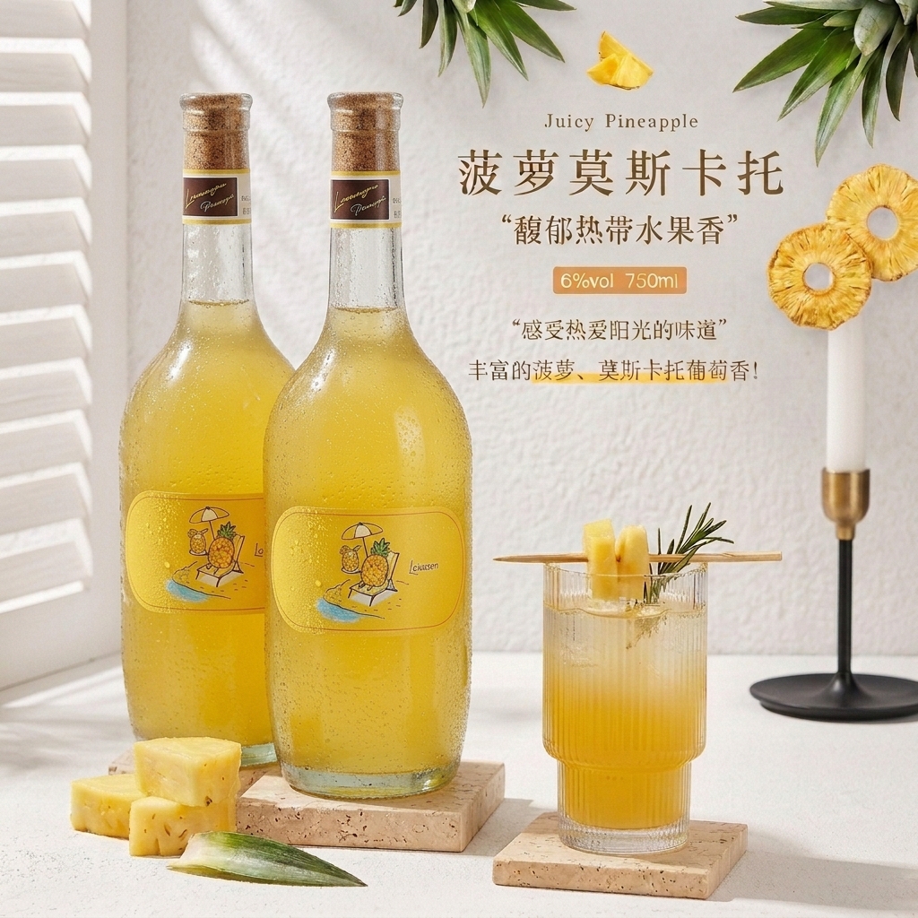 赴月莫斯卡托白葡萄酒菠萝酒低度女士微醺酒果酒甜酒高颜值七夕礼物 菠萝莫斯卡托·双支装 京东折扣/优惠券