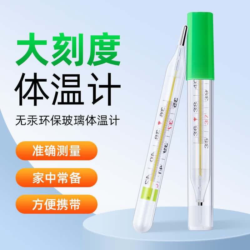 KEBAN医用水银体温计家用温度计婴幼儿发烧探热针无水银无汞体温计大号 【环保无水银】无汞体温计 1支
