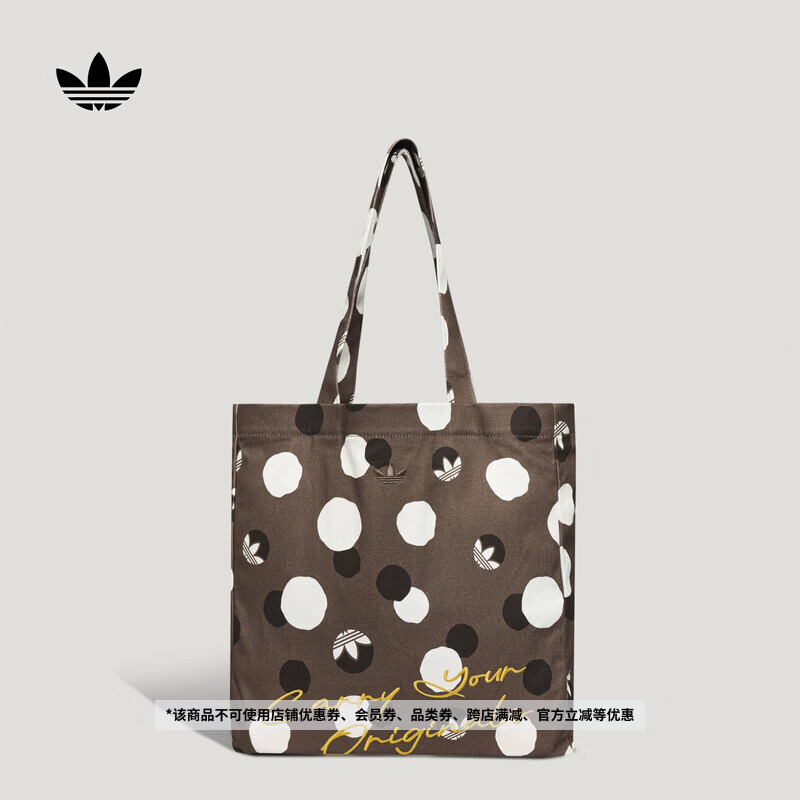 adidas波点印花休闲水洗托特包单肩包女子新款阿迪达斯官方三叶草   棕色/汉玉白   NS(均码)