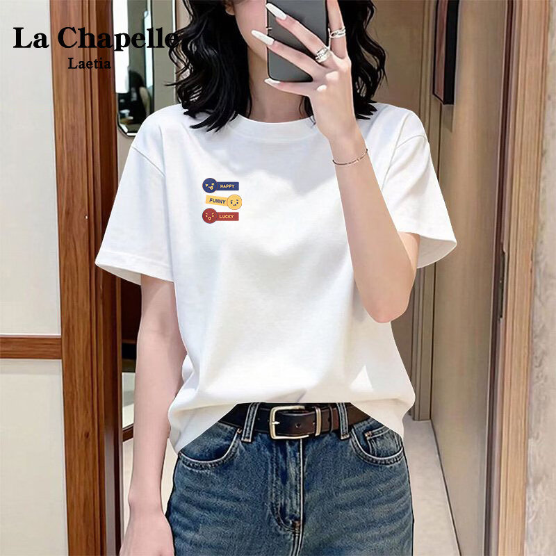 拉夏贝尔纯棉短袖T恤女2026新款洋气夏季超好看圆领休闲宽松半袖上衣A